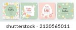 Easter floral square templates. Cute vector backgrounds in flat style for social media posts, mobile apps, cards, invitations, banner design and web ads