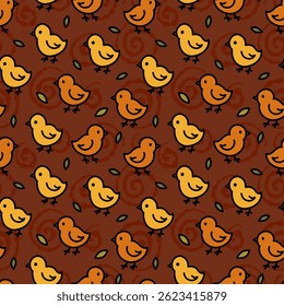 Easter flower chicken pattern, seamless pattern, warm background, natural, wrapping paper, flat style, vector illustration.