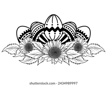 Easter Flower Eggs Line Art