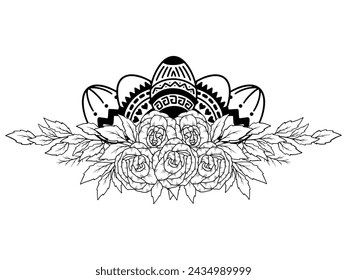 Easter Flower Eggs Line Art