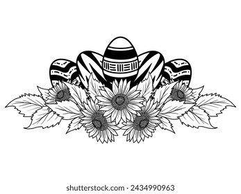 Easter Flower Eggs Outline Illustration