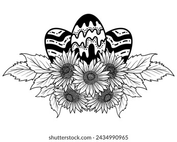 Easter Flower Eggs Outline Illustration