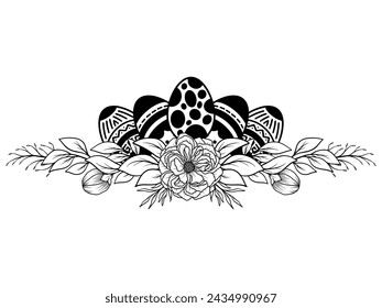 Easter Flower Eggs Outline Illustration