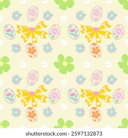 Easter flower Seamless pattern. Сolourful cute floral spring, summer background. Design for wrapping, textile, print, banner, brochure, label, wallpaper, greeting card, home deco
