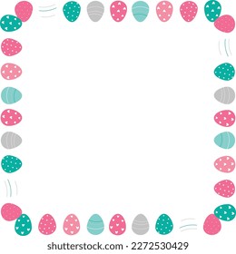 Easter flower wreath . Festive Easter frame with decorated eggs and flowers and symbols of bright Easter
