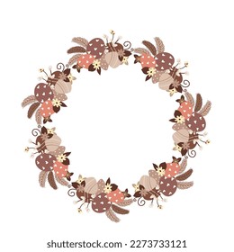 Easter flower wreath . Festive Easter frame with decorated eggs and flowers and symbols of bright Easter