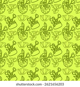 Easter flowers vector pattern with various accessories