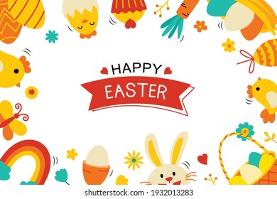 Easter flyer and banner template with decorative object element. Easter egg greeting card and poster background.