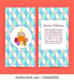 Easter flyer with objects. Vector illustration of easter items on a background of rhombuses.