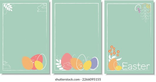 Easter Flyer templates set, abstract background, watercolor brush Easter eggs, rabbit, bunny ears pastel shades pink, blue, yellow, white. Pattern for presentation, brochure, banner, poster design.