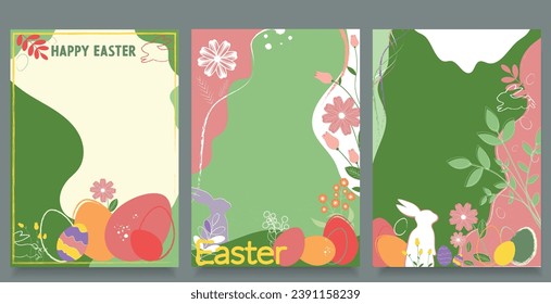 Easter Flyer templates set, background, watercolor brush Easter eggs, rabbit, bunny ears pastel tone. Pattern for presentation, brochure, banner, poster design.