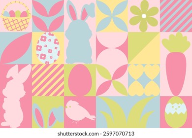 Easter flyers, banners. Easter items in simple geometric shapes, geometry minimalistic style for card, invitation, poster, flyer, web design	