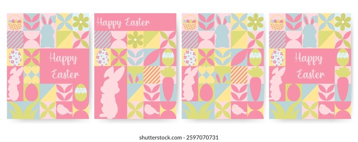 Easter flyers, banners. Easter items in simple geometric shapes, geometry minimalistic style for card, invitation, poster, flyer, web design	
