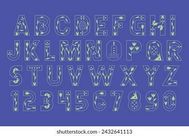 Easter Font. Minimalist bold font. Letters and numbers. flat style 