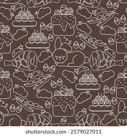 Easter foods outline pattern doodle style