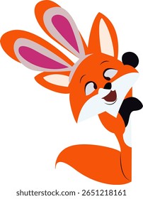 Easter Fox Cartoon Bunny Ears Peeking hand drawn