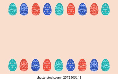 Easter frame, border. Painted Easter eggs. Set. Holiday decor. Vector illustration, banner, flat style, card design.