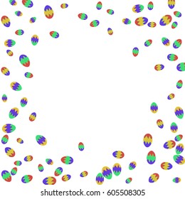 Easter Frame of Bright Colored Eggs on White Background