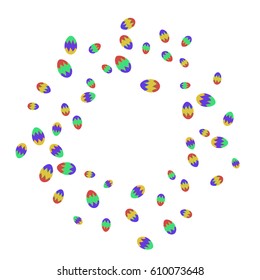 Easter Frame of Bright Colored Eggs on White Background