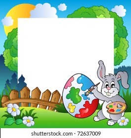 Easter frame with bunny artist - vector illustration.