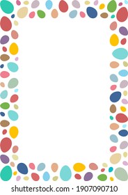 Easter frame with colorful eggs on white isolated background.