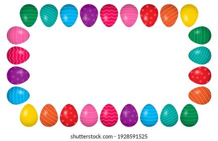 Easter frame with colorful eggs, space for your text. Vector illustration