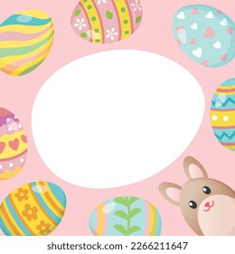 Easter frame with cute bunny and eggs. Place for your text.