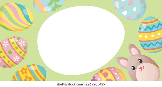 Easter frame with cute bunny and eggs. Place for your text.