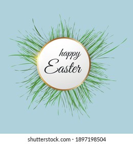 Easter frame design with beautiful lettering and green grass. Vector illustration