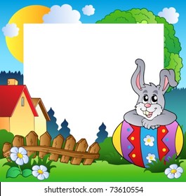 Easter frame with egg and bunny - vector illustration.