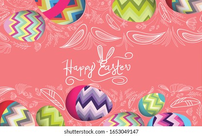 Easter frame with easter eggs and bunny hand drawn