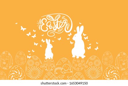 Easter frame with easter eggs and bunny hand drawn