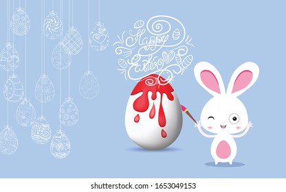 Easter frame with easter eggs and bunny hand drawn