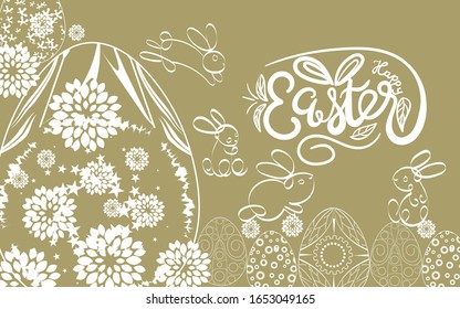 Easter frame with easter eggs and bunny hand drawn