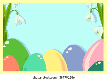 Easter frame with easter eggs . Decorative frame from eggs. Easter eggs with colorful flowers.