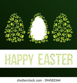 Easter frame with eggs in ecological style... Decorative frame from green leaves. Vector elements.