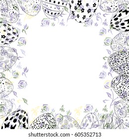 Easter Frame with Eggs and Flowers