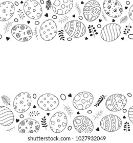 Easter frame with easter eggs hand drawn on white background