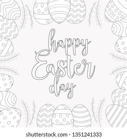 Easter frame with easter eggs hand drawn black on white background
