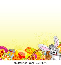 Easter Frame with Eggs and Rabbit, vector illustration