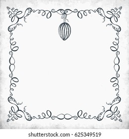 Easter frame with hand drawn and vectorized flourishes on a dirty background. Vintage design elements for decoration. Space for text. Add your individual message.