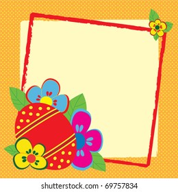 Easter frame with painted eggs and flowers