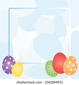 Easter frame with red, green, purple and yellow eggs. Vector.