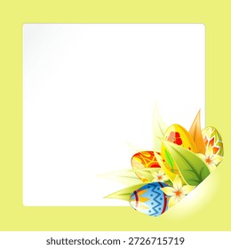 Easter Frame with Sheet of white paper for your text or photos, mounted in pocket, vector template