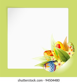 Easter Frame with Sheet of white paper for your text or photos, mounted in pocket, vector template.