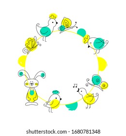 EASTER FRAME. Space for text. Vector hand drawn outline illustration wiht black lettering of Easter. Perfect for advertising, poster, postcard, card, invitation, banner, lettering typography
