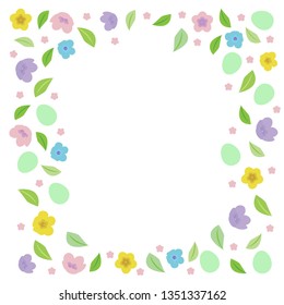 Easter frame for text with  eggs, leaves and flowers. 