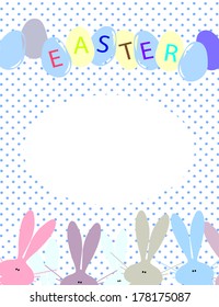 Easter frame for text rabbits and eggs on the background to the point