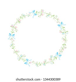 Easter Frame Vector Illustration, Happy Easter Greetings, Invitations, Party Decoration, Pastel Colors, Spring Flowers, Ornate Easter Eggs, Bows.