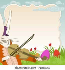 easter frame with violinist bunny
